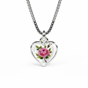 Emaljehjerte til barn - medium, rosemotiv