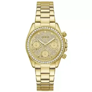 Klokke Guess fg.stål blanke stener i skiven og rundt bezel, multifunksjon