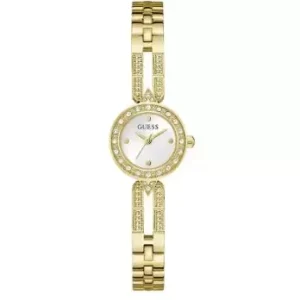 Klokke Guess fg.stål leddet foran m/åpning og stener, skiver rundt bezel