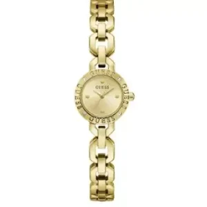 Klokke Guess fg.stål ovale ledd / gullfarget skive, logo rundt bezel