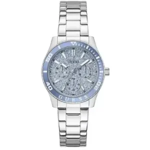 Klokke Guess stål lys blå bezel + lys blått glitter i skiven