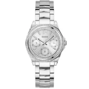 Klokke Guess stål lys skive, 2 rader stener rundt bezel