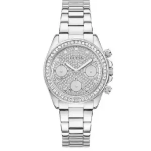 Klokke Guess stål m/stener rundt bezel og i hele skiven, multifunksjon